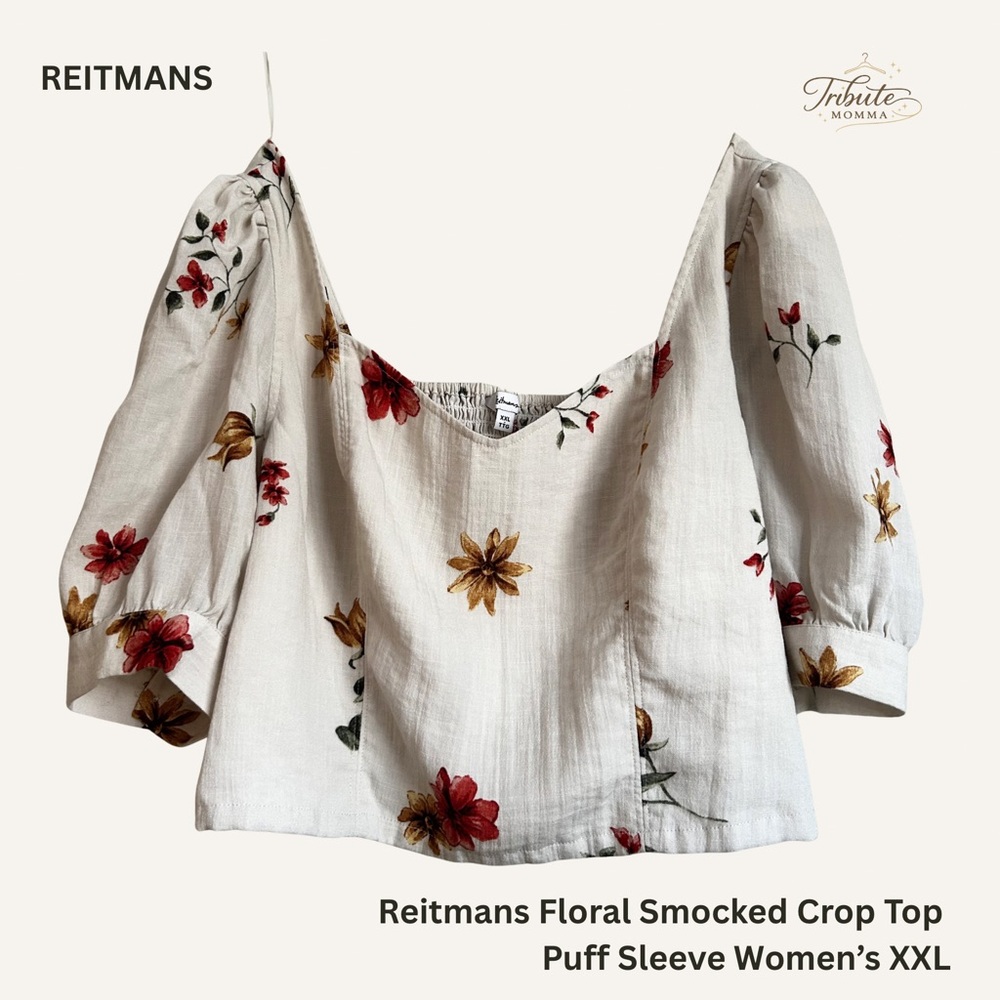 Reitmans Floral Smocked Crop Top Puff Sleeve Cottagecore Women’s XXL